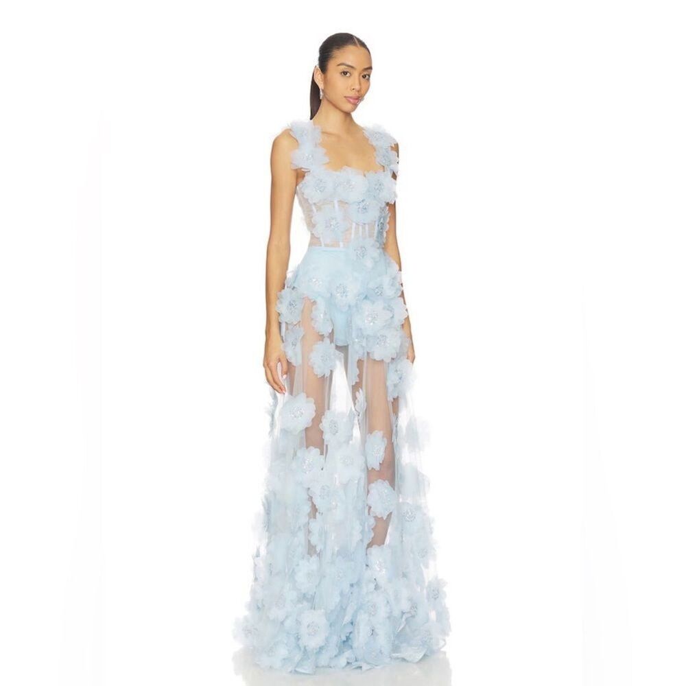 NWOT BRONX AND BANCO Rosalie Powder Blue Gown, wedding guest max dress - Picture 6 of 16
